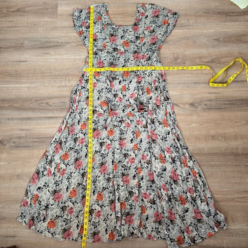 Vintage Floral Midi Dress Retro Roses Rockabilly L - Picture 7 of 8